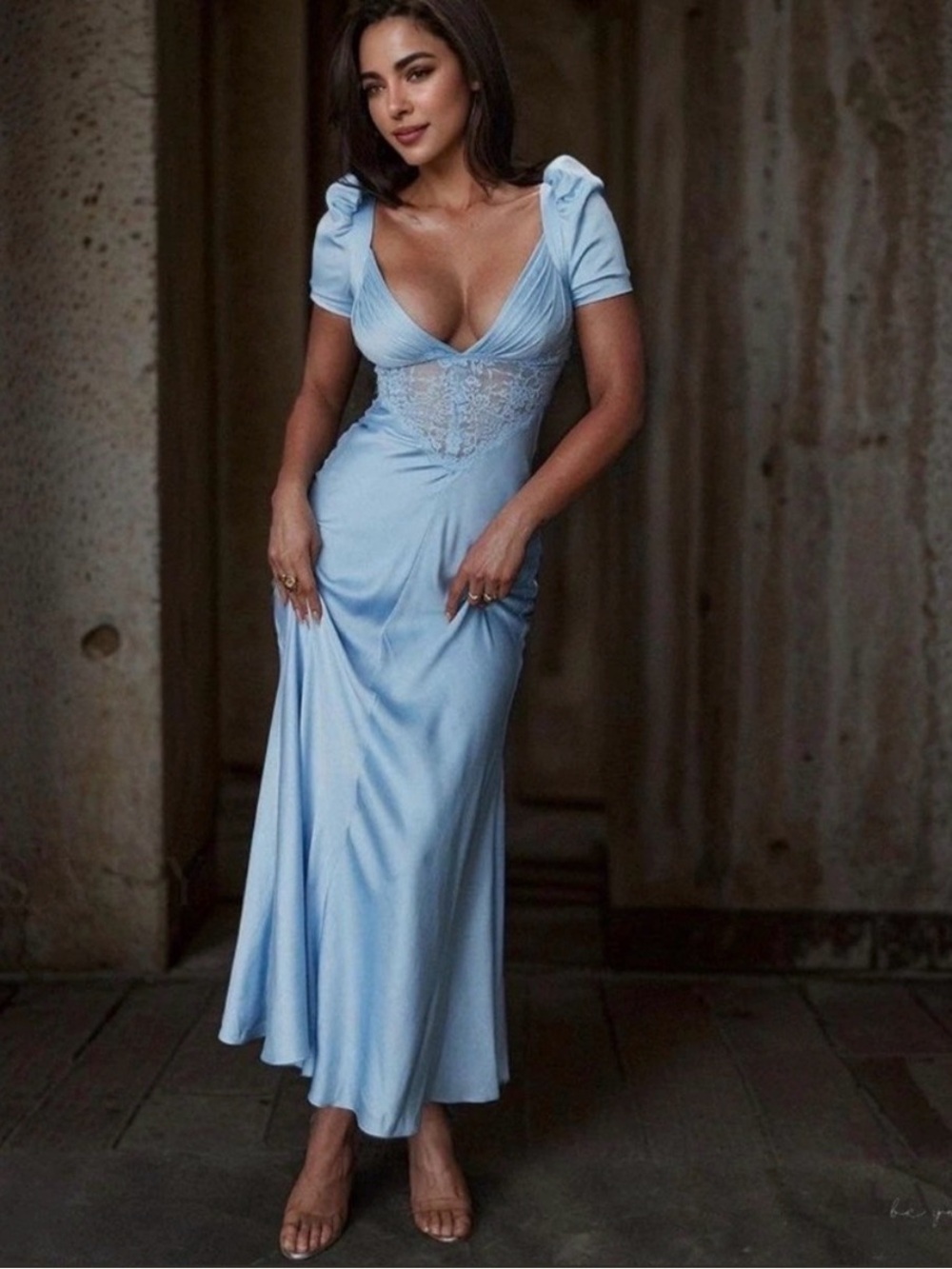 HOUSE OF CB 'Rafaela' Soft Blue Pure Silk & Lace Dress NWOT